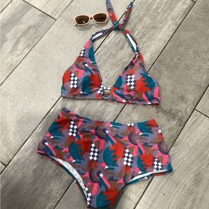 Sully Bonnelly Colorful Bikini pink brown gray size medium